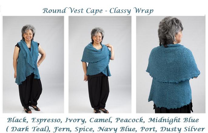 Classy Wrap Round Cape Vest Sweater - see colors available in drop down menu